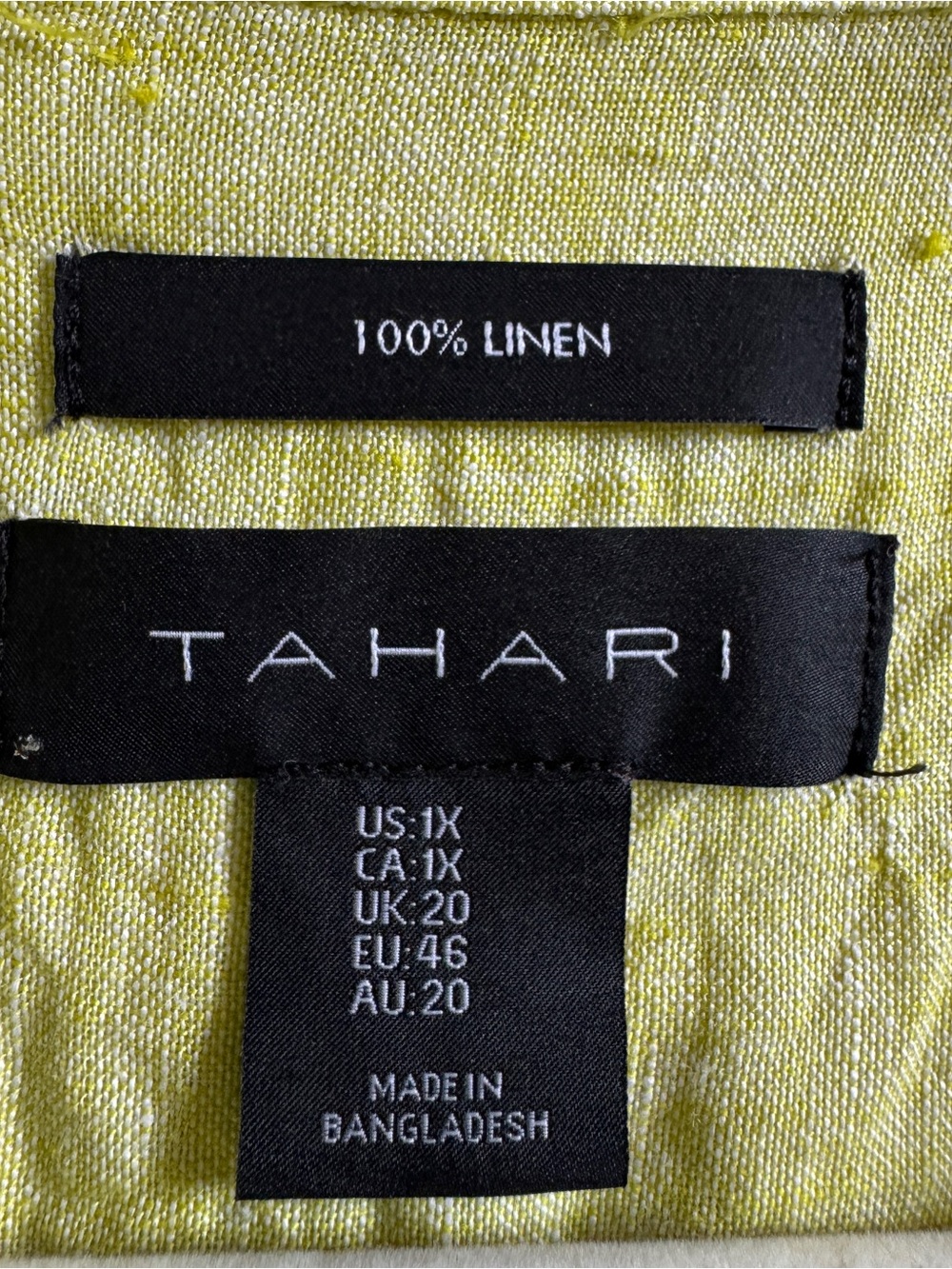 Tahari 100% Linen Tunic Top 1X Lemon Yellow Roll Tab Sleeve V Neck Relaxed - Picture 8 of 12